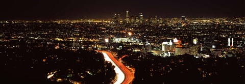 Framed City lit up at night, Hollywood, City Of Los Angeles, Los Angeles County, California, USA 2010 Print