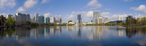 Framed Reflection of buildings in a lake, Lake Eola, Orlando, Orange County, Florida, USA 2010 Print