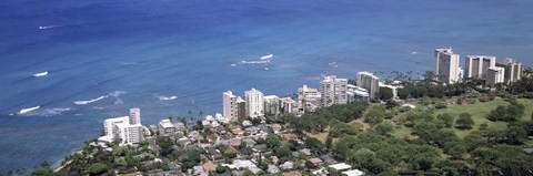 Framed Aerial view of a city at waterfront, Honolulu, Oahu, Honolulu County, Hawaii, USA 2010 Print
