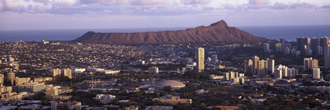 Framed City view of Honolulu with mountain in the background, Oahu, Honolulu County, Hawaii, USA 2010 Print