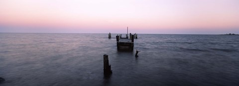 Framed Pier in the Atlantic Ocean, Dilapidated Pier, North Point State Park, Edgemere, Baltimore County, Maryland, USA Print