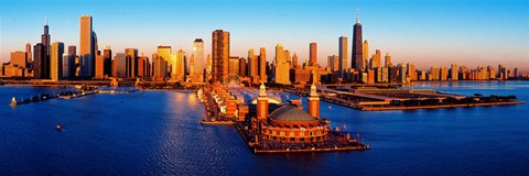 Framed Sunrise at Navy Pier, Lake Michigan, Chicago, Cook County, Illinois, USA Print