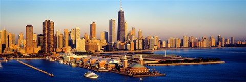 Framed Aerial view of a city, Navy Pier, Lake Michigan, Chicago, Cook County, Illinois, USA Print