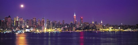 Framed New York Ciry Skyline At Night, Purple Sky Print