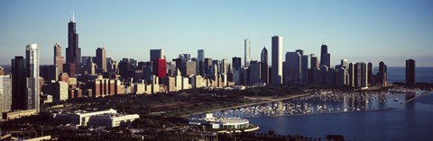 Framed Skyscrapers at the waterfront, Hancock Building, Lake Michigan, Chicago, Cook County, Illinois, USA Print