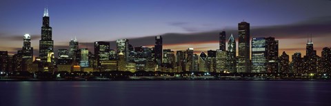 Framed Buildings at the Waterfront, Lake Michigan at Night, Chicago, Illinois, USA 2011 Print