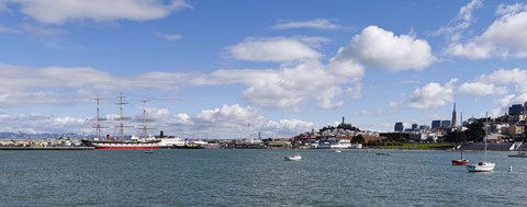 Framed Boats in the bay, Transamerica Pyramid, Coit Tower, Marina Park, Bay Bridge, San Francisco, California, USA Print