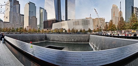 Framed 911 Memorial along side the South Tower Footprint Memorial, New York City, New York State, USA 2011 Print