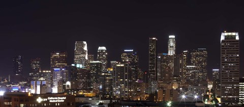 Framed Buildings lit up at night, Los Angeles, California, USA 2011 Print