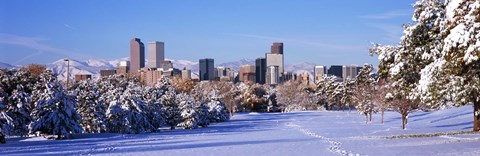 Framed Denver city in winter, Colorado Print