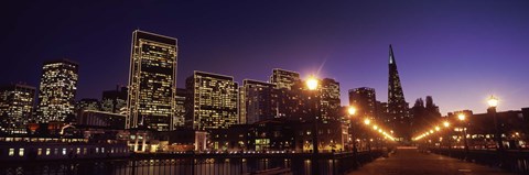 Framed Waterfront Buildings at Dusk, San Francisco, California Print