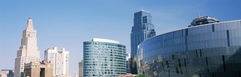 Framed Low angle view of downtown skyline, Sprint Center, Kansas City, Missouri, USA Print