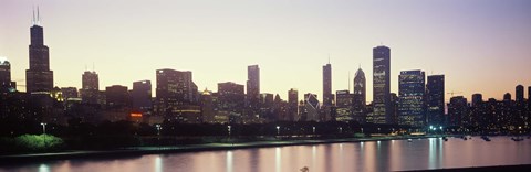 Framed City skyline with Lake Michigan and Lake Shore Drive in foreground at dusk, Chicago, Illinois, USA Print