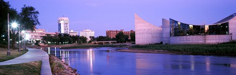 Framed Buildings at the waterfront, Arkansas River, Wichita, Kansas, USA Print