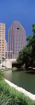 Framed Buildings at the waterfront, Weston Centre, NBC Plaza, San Antonio, Texas, USA Print