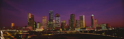 Framed Buildings lit up at night, Houston, Texas, USA Print