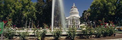 Framed Fountain in a garden in front of a state capitol building, Sacramento, California, USA Print