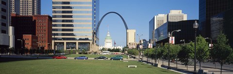 Framed Buildings in a city, Gateway Arch, Old Courthouse, St. Louis, Missouri, USA Print