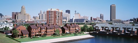 Framed High Angle View Of City Buildings, Erie Basin Marina, Buffalo, New York State, USA Print