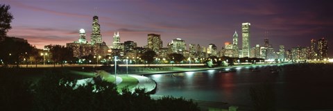 Framed Chicago Lit Up at Night Print