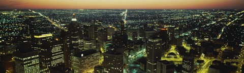 Framed High Angle View of Detroit at Night Print