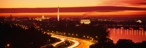 Framed Sunset, Aerial, Washington DC, District Of Columbia, USA Print
