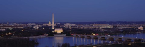 Framed Bridge Over A River, Washington Monument, Washington DC, District Of Columbia, USA Print