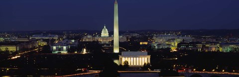 Framed Buildings Lit Up At Night, Washington Monument, Washington DC, District Of Columbia, USA Print