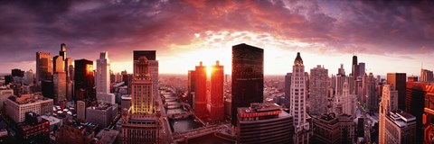 Framed Sunset River View, Chicago, IL Print