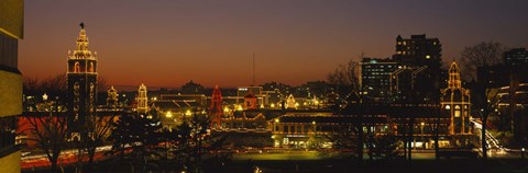 Framed Buildings lit up at night, La Giralda, Kansas City, Missouri, USA Print