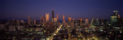 Framed Chicago Skyline at Night Print