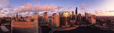 Framed Sun reflecting off skyscrapers, Chicago IL Print