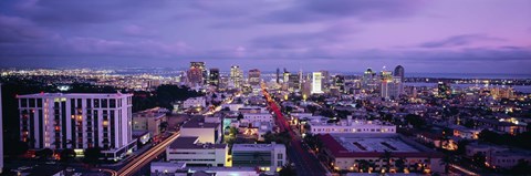 Framed San Diego Skyline at dusk Print