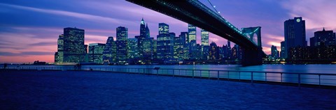Framed Panoramic View of New York City with Purple Sky Print