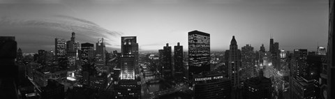 Framed Black and White View of Chicago Skyline Print