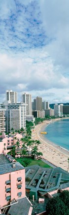 Framed High angle view of a beach, Waikiki Beach, Honolulu, Oahu, Hawaii, USA Print