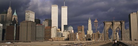 Framed People walking on a bridge, Brooklyn Bridge, Manhattan, New York, USA Print