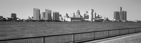 Framed Detroit Waterfront, Michigan (black &amp; white) Print