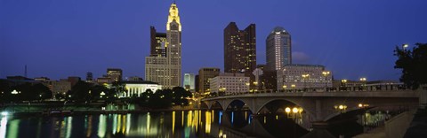 Framed Buildings lit up at night, Columbus, Scioto River, Ohio, USA Print