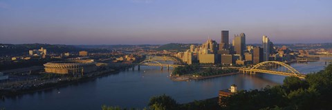 Framed High angle view of a city, Three Rivers Stadium, Pittsburgh, Pennsylvania, USA Print