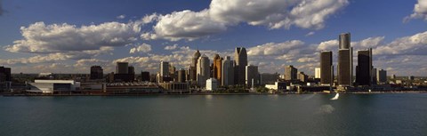Framed Buildings at the waterfront, Detroit River, Detroit, Wayne County, Michigan, USA Print