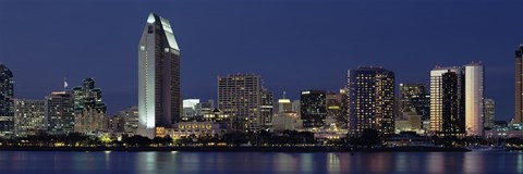Framed Skyscrapers at night in San Diego, California Print