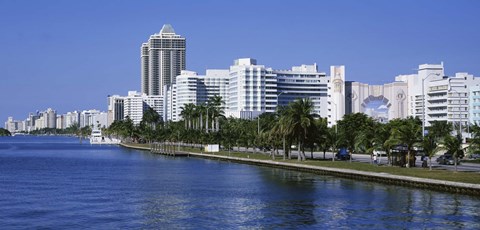 Framed USA, Florida, Miami, Miami Beach, Panoramic view of waterfront and skyline Print