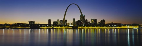 Framed City lit up at night, Gateway Arch, Mississippi River, St. Louis, Missouri Print