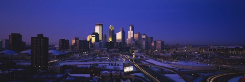 Framed Skyscrapers at dusk, Minneapolis, Minnesota, USA Print