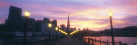 Framed Illuminated lampposts on a pier, San Francisco, California, USA Print