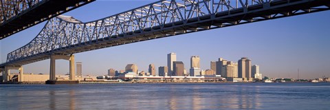 Framed Low angle view of bridges across a river, Crescent City Connection Bridge, Mississippi River, New Orleans, Louisiana, USA Print