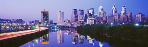 Framed Philadelphia Lit Up at Night Print