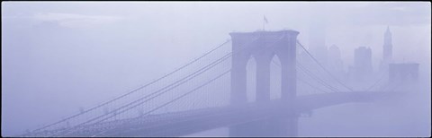 Framed Brooklyn Bridge in the fog Print