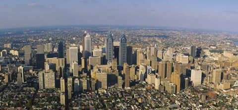 Framed Aerial view of skyscrapers in a city, Philadelphia, Pennsylvania, USA Print